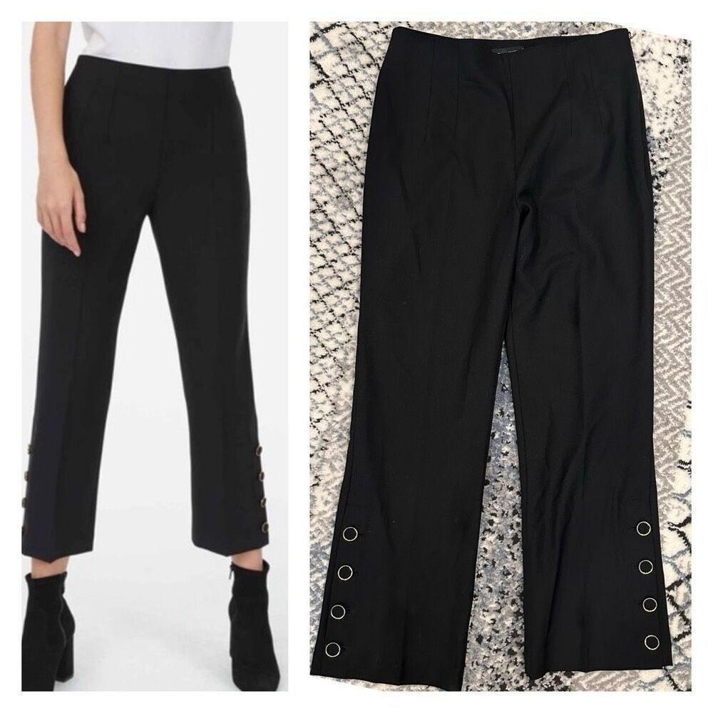 Club Monaco Linzee Wool Blend Black Mid Rise Trouser pants Size 2 Button Hem